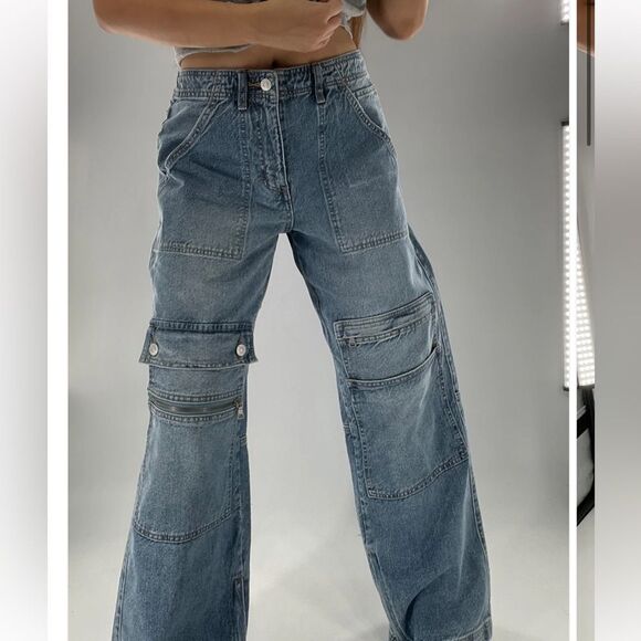 We The Free Denim - We The Free Free People Wide Leg Cargo Style Zippers & Pockets Design